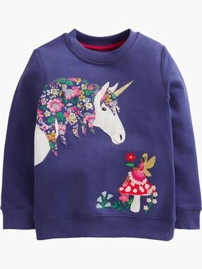 Mini Boden EUC Cozy Appliqué Sweatshirt unicorn and fairy 4-5y